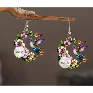 Hummingbird Floral Circle Dangle Earrings